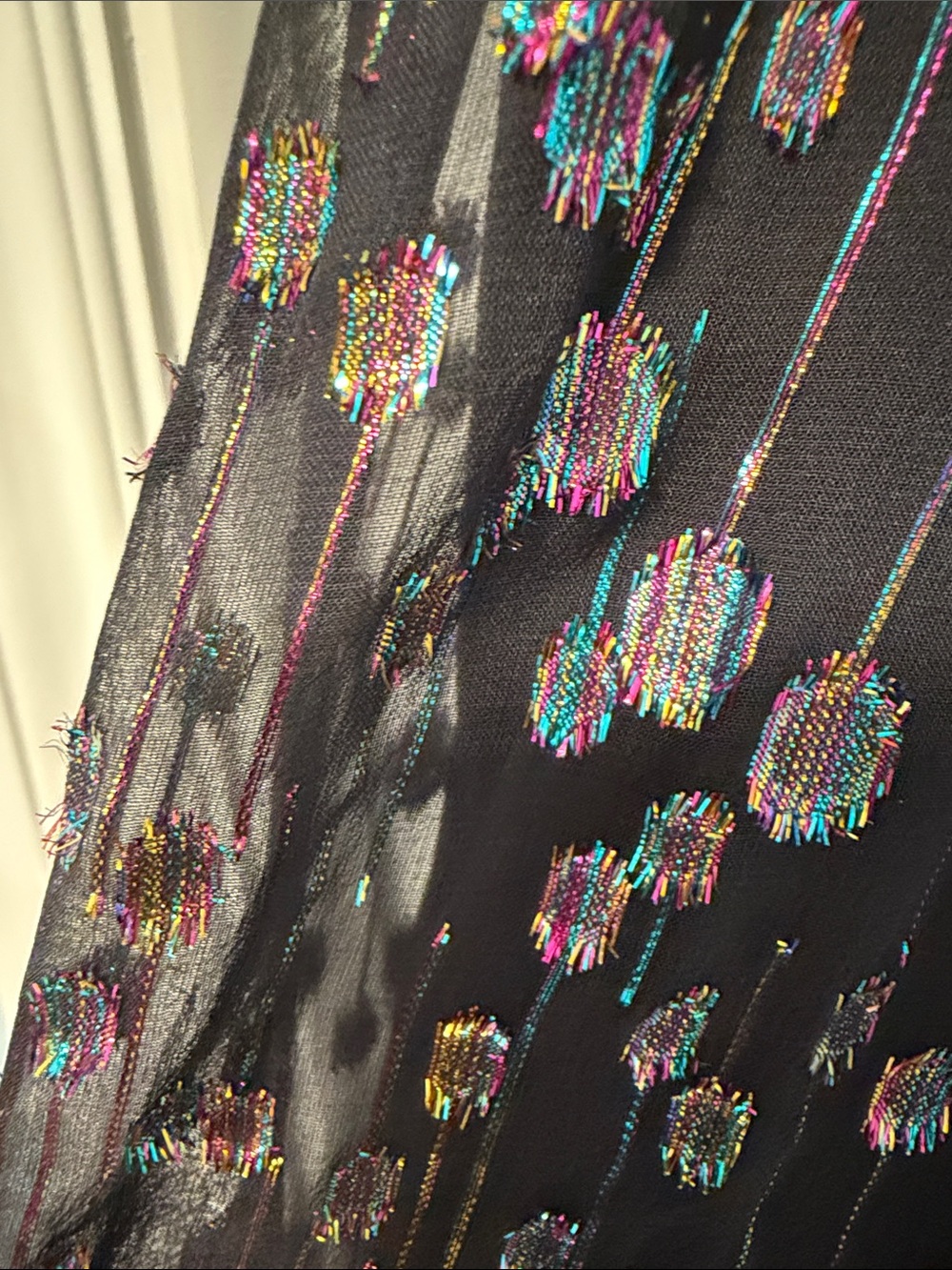 Mestiza Anthropologie Valora Ruffle Midi Dress Black Metallic Rainbow Size 12 - Picture 9 of 12